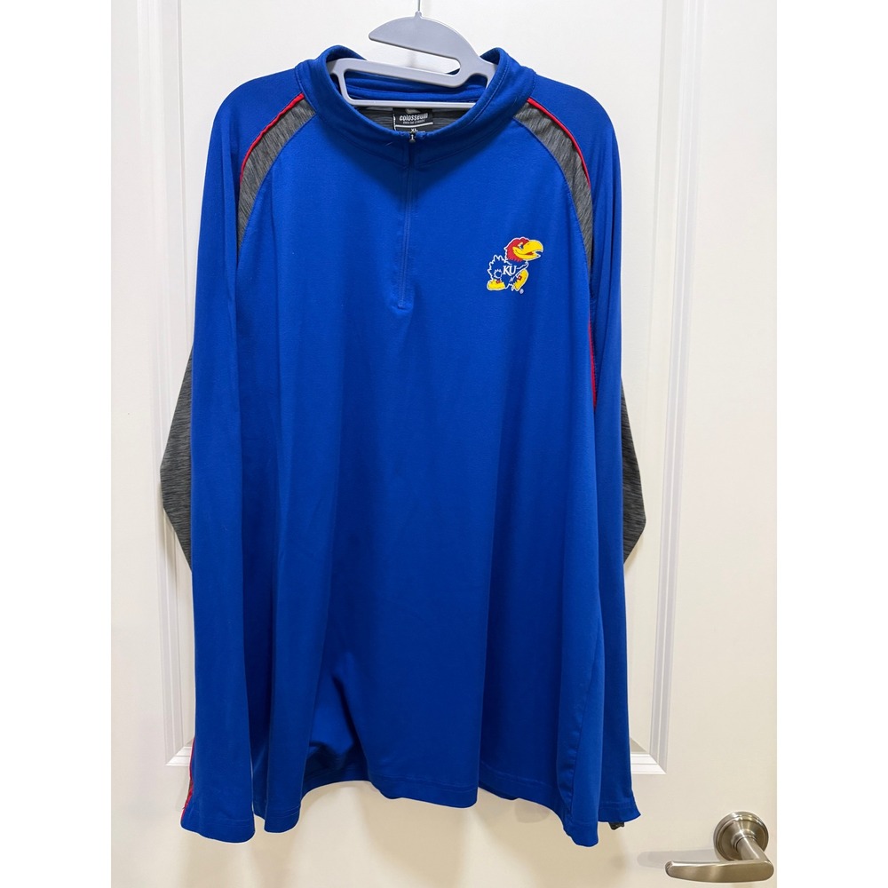 Colosseum Kansas Jayhawks Mens XL Quarter Zip Pullover Blue Gray Raglan NCAA